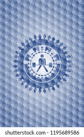 sumo deadlift icon inside blue badge with geometric pattern.