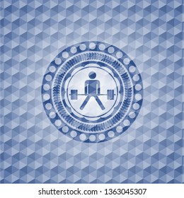 sumo deadlift icon inside blue hexagon emblem.