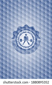 sumo deadlift icon inside blue emblem with geometric pattern. 