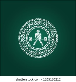 sumo deadlift icon inside chalkboard emblem written on a blackboard