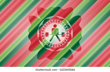 sumo deadlift icon inside christmas colors badge.