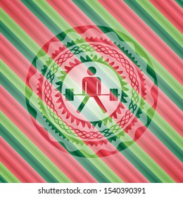 sumo deadlift icon inside christmas colors style badge.