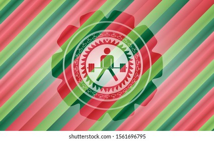 sumo deadlift icon inside christmas colors style badge.