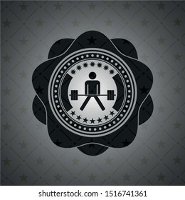 sumo deadlift icon inside dark emblem. Retro