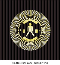 sumo deadlift icon inside golden badge or emblem