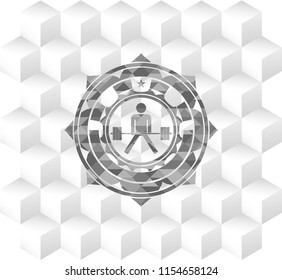sumo deadlift icon inside grey emblem with cube white background