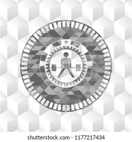 sumo deadlift icon inside grey icon or emblem with geometric cube white background