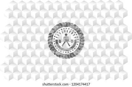 sumo deadlift icon inside grey icon or emblem with geometric cube white background