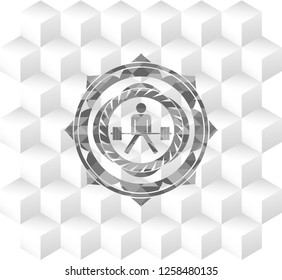 sumo deadlift icon inside grey badge with geometric cube white background