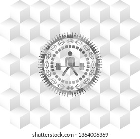 sumo deadlift icon inside grey icon or emblem with geometric cube white background