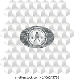 sumo deadlift icon inside grey badge with geometric cube white background