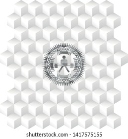 sumo deadlift icon inside grey icon or emblem with geometric cube white background