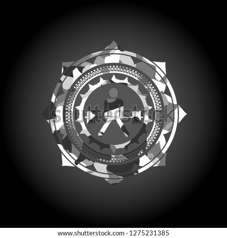 sumo deadlift icon inside grey camouflage texture