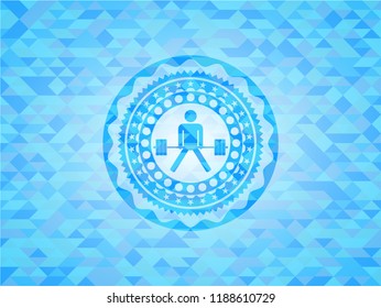 sumo deadlift icon inside light blue mosaic emblem