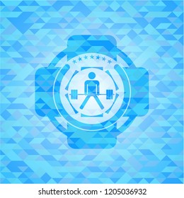 sumo deadlift icon inside light blue mosaic emblem