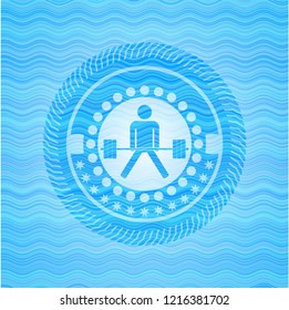 sumo deadlift icon inside light blue water wave badge.