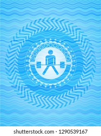 sumo deadlift icon inside light blue water style badge.