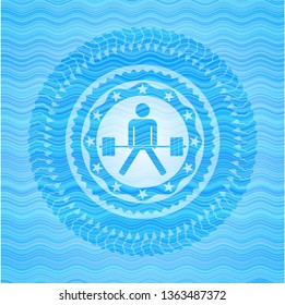 sumo deadlift icon inside light blue water badge background.