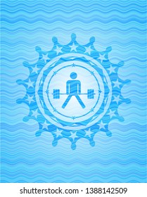 sumo deadlift icon inside light blue water style badge.