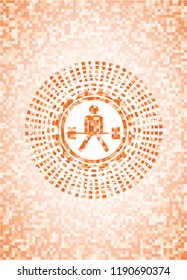 sumo deadlift icon inside orange mosaic emblem with background