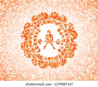 sumo deadlift icon inside orange mosaic emblem