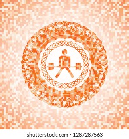 sumo deadlift icon inside orange mosaic emblem with background