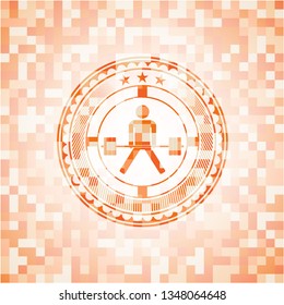 sumo deadlift icon inside orange mosaic emblem