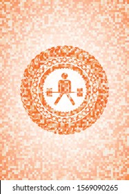 sumo deadlift icon inside orange mosaic emblem with background