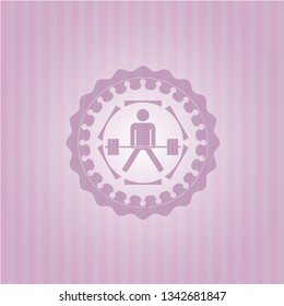 sumo deadlift icon inside pink emblem. Retro