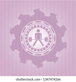 sumo deadlift icon inside pink emblem. Retro
