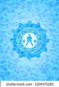 sumo deadlift icon inside realistic light blue mosaic emblem