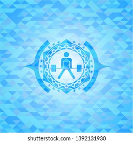 sumo deadlift icon inside realistic light blue mosaic emblem
