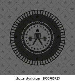 sumo deadlift icon inside realistic dark emblem. 