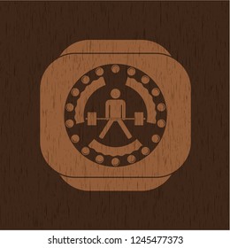 sumo deadlift icon inside retro wooden emblem
