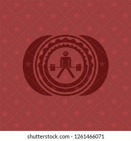 sumo deadlift icon inside retro red emblem