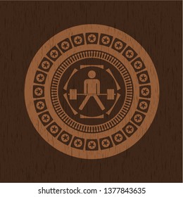 sumo deadlift icon inside retro style wood emblem
