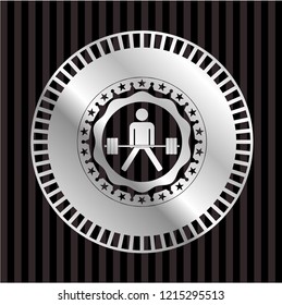 sumo deadlift icon inside silver badge or emblem
