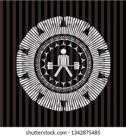 sumo deadlift icon inside silver badge or emblem