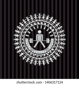 sumo deadlift icon inside silver badge or emblem