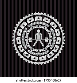 sumo deadlift icon inside silver emblem or badge. 
