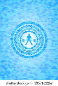 sumo deadlift icon inside sky blue emblem with mosaic ecological style background