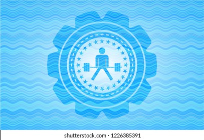 sumo deadlift icon inside water representation style badge.
