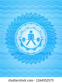 sumo deadlift icon inside water wave concept badge background.