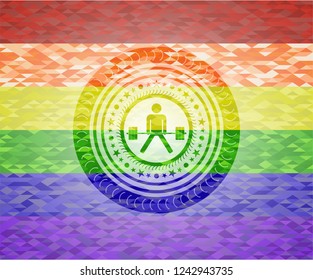 sumo deadlift icon on mosaic background with the colors of the LGBT flag