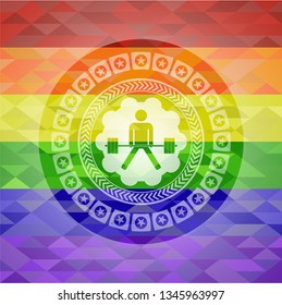 sumo deadlift icon on mosaic background with the colors of the LGBT flag