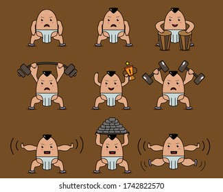 Sumo doodles vector design set 