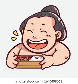 sumo eating bento illustration as mascot or logo