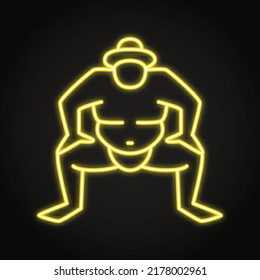 Sumo fighter neon icon in line style. Traditional Japanese wrestler symbol. Vector illustration.