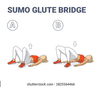 Sumo Glute Bridge Female Exercise Guide Illustration. Concept of Girl Home Workout a Young Woman in Sportswear Does the Fitness Exercise for Butt Shaping. Sport clipart.