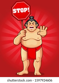 Sumo Holding Stop Sign Warning Announcement